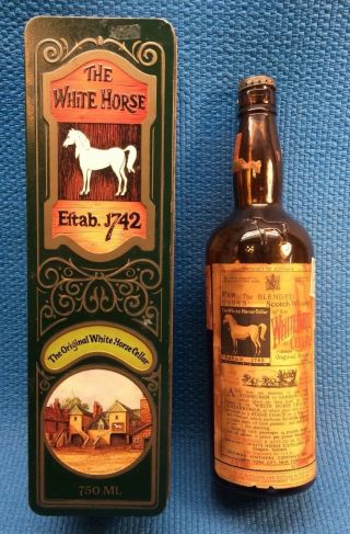 Vintage Rare White Horse Cellar Blended Scotch Whiskey Bottle W Tin Box
