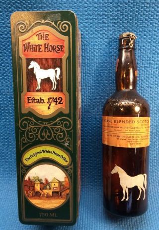 Vintage Rare White Horse Cellar Blended Scotch Whiskey Bottle w Tin Box 2