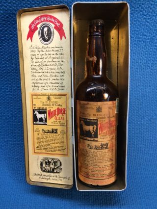 Vintage Rare White Horse Cellar Blended Scotch Whiskey Bottle w Tin Box 3