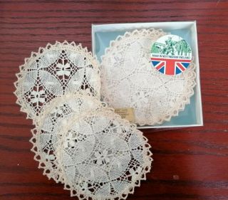8 Vintage Nottingham Lace Coasters / Doilies 5 " In Gift Box