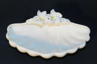 Vtg.  Dorothy Okumoto Porcelain Plumeria Shell Dish Hawaii Signed Rare