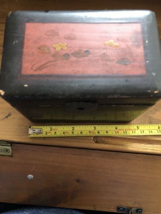 Antique Lacquered Wooden Tea Box Caddy