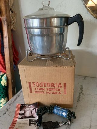 Rare Vtg Popcorn Corn Popper Fostoria 3 Qt Glass Lid Model 202 A