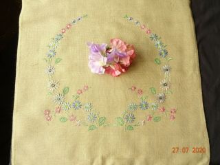 Hand Embroidered Ecru Cushion Cover - Circle Of Flowers