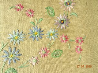 Hand embroidered Ecru Cushion Cover - circle of flowers 2