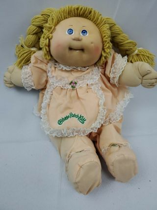 Cabbage Patch Kid Girl Blond Pig Tails Blue Eyes Peach Pajamas 85