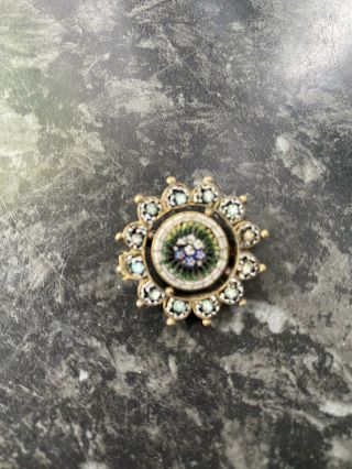 Antique Micro Mosaic Pin Brooch With Defect