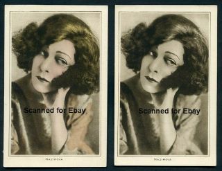 Two Alla Nazimova C1920 Antique Orig Vintage Postcards - Sepia & Colour Versions