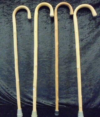 1 Vintage Solid Wood Walking Sticks X4 With Round Heads Sizes 33 " - 34 1/2 " (os)