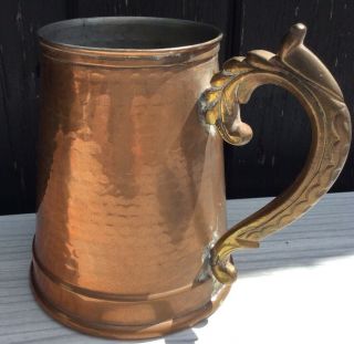 Vintage Beaten Copper Tankard With Brass Handle