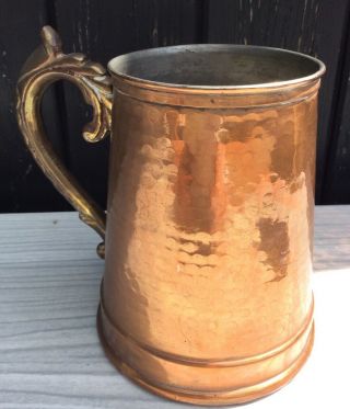 Vintage Beaten Copper Tankard With Brass Handle 2