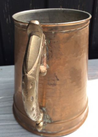 Vintage Beaten Copper Tankard With Brass Handle 3