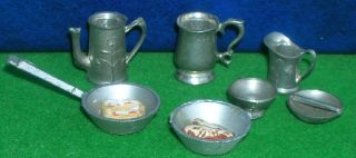 Antique Dolls House Small Metal Kitchen Utensils Frying Pan Food