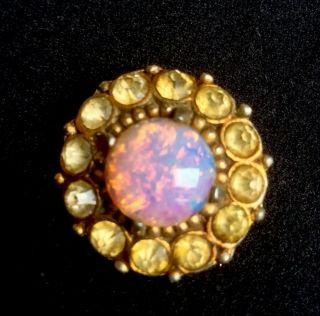 Vintage Fire Opal? Dragons Breath Paste Set Small Goldtone Brooch