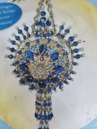 Herrschners Eternity Blue White Sequin Bead Rare Christmas Ornament Kit 36