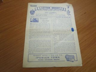 Leyton Orient V Ipswich Town 1953/4 January 16th Vintage Post Rare