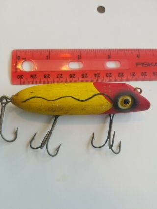Vintage South Bend Bass Oreno Lure Wooden Red Yellow