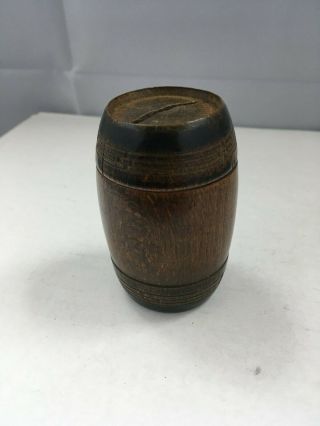 Small Decorative Antique Wooden Barrel Money Box - 2.  75 Inches A/f