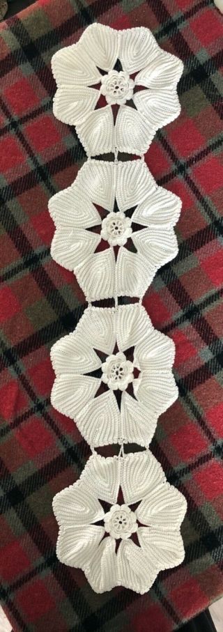 Vintage Large Hand Crocheted Cotton White Table Runner Mat