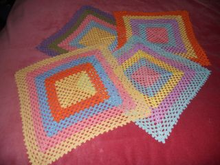 Vintage Multi Color Cotton Set Of 4 Table Cloth/tray/mats Hand Crocheted