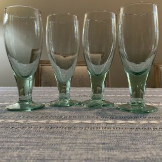 Vintage Rare Perrier Set Of 4 Hand Blown Pressed Glass Water/wine Goblets France