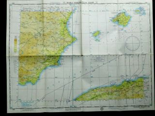 Vintage World Aeronautical Map Of Balearic Islands.  Majorca,  Ibiza,  Spain.  1958
