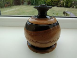 Vintage Turned Wooden Pot With Lid Unusual Shades