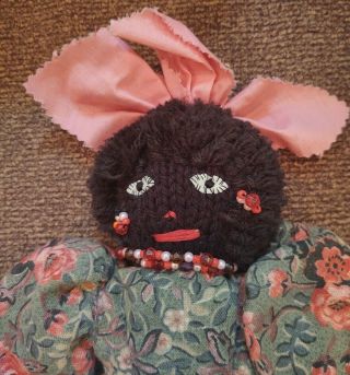 Antique Black Americana Primitive Folk Art Cloth Rag Doll,  15” handmade crochet? 2