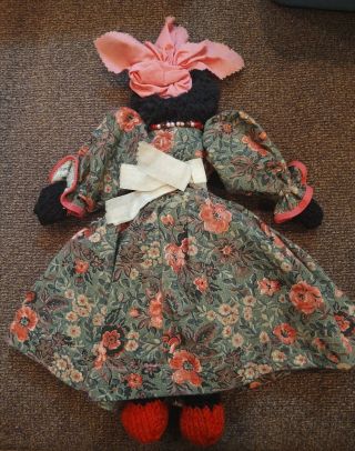 Antique Black Americana Primitive Folk Art Cloth Rag Doll,  15” handmade crochet? 3