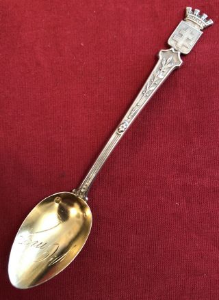 Antique French Silver Souvenir Spoon By Antoine Cosson,  Paris C.  1900 “st.  Omer”