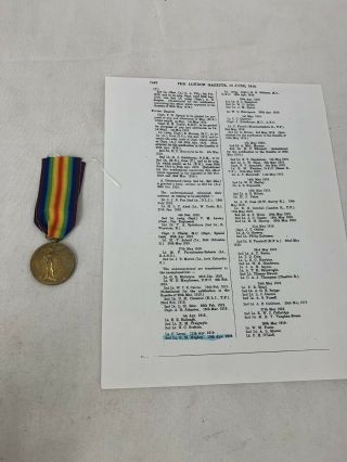 Rare Named Ww1 British Victory Medal To Raf Fighter Pilot