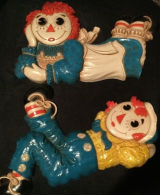 Vintage Raggedy Ann & Andy Plastic Wall Hangings Plaques By Syroco