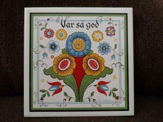 Swedish Berggren Folk Art Tile " Life Is Good " 6 " Square Signed