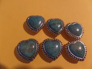 6 Vintage Faux Turquoise/silver Toned Heart Shaped Country Button Covers
