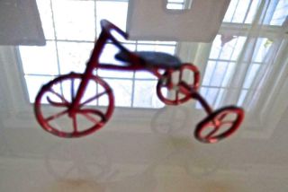 Vintage Mid - Century Dollhouse Miniature " Antique " Red Metal Tricycle 1 - 1/4 " H 2 " L