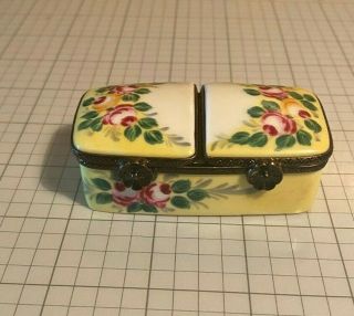 Rare Lg.  Limoges Peint Main Double Sided Trimmed With Flowers Trinket Box