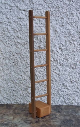 Vintage Dollhouse Miniature Wood Straight Ladder Block 7 Steps Small Wooden Tiny