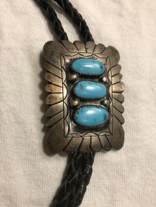Rare Vintage Native American Navajo Sterling Silver And Turquoise Bolo