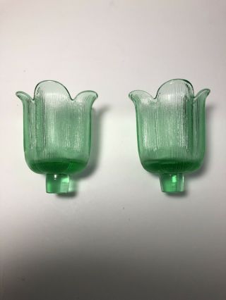 Vintage Peg Votive Candle Cup Green Tulip Glass Candle Holder Set Of 2