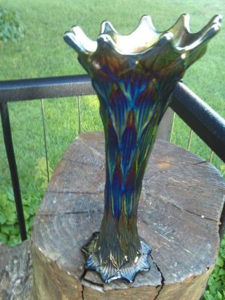 Fenton ? Carnival Glass Vase Amethyst Rare? 10 1/2 "