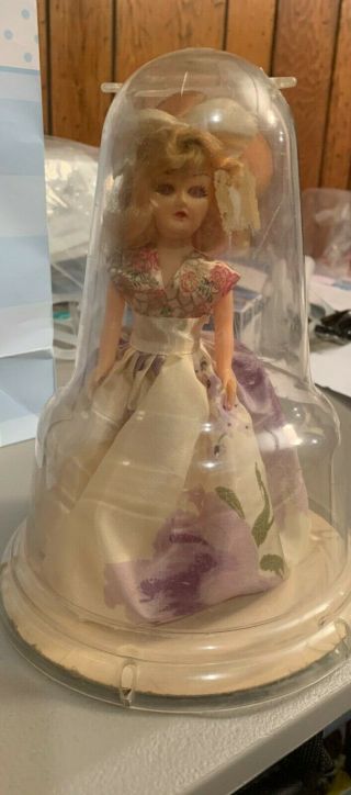 Vintage A & H Bridesmaid Doll In Plastic Dome Woodside,  Ny 9 " X 6.  88 "