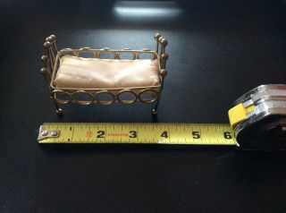 Vintage Dollhouse Miniature Brass Look Doll Baby Cradle / Crib