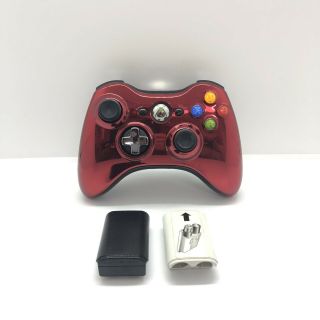 Xbox 360 Wireless Controller Chrome Red Rare 2 Battery Packs