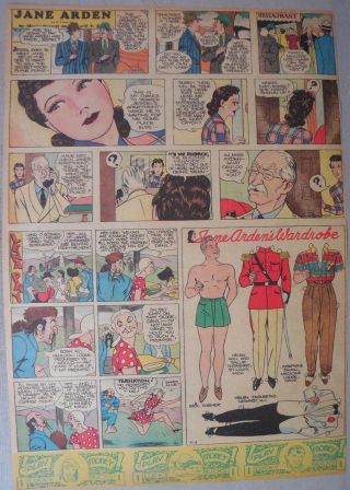 Jane Arden Sunday With Large Uncut Paper Doll From 9/3/1939 Tabloid Size Page