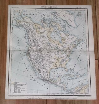1885 Antique Physical Map Of North America Canada United States Caribbean