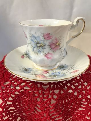 Vintage Queen Anne Swirl Tea Cup & Saucer England Gold Trim Florals