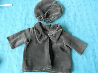 Antique Handmade Doll Coat And Hat,  Brown Circa 1940