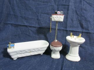 Shackman Dollhouse Miniature Victorian Bathroom Set 3pc Ceramic