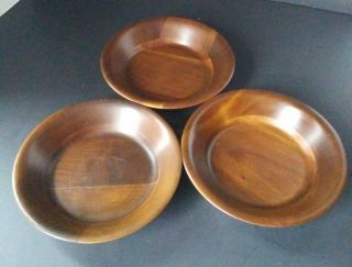 Set Of 3 Vintage Vermillion Walnut Wood Salad Bowls 7 " Wood Grain