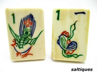 Vintage Estate Cuff Links Mahjong Mah Jong Tile & Bamboo Dovetail Tile Cufflinks